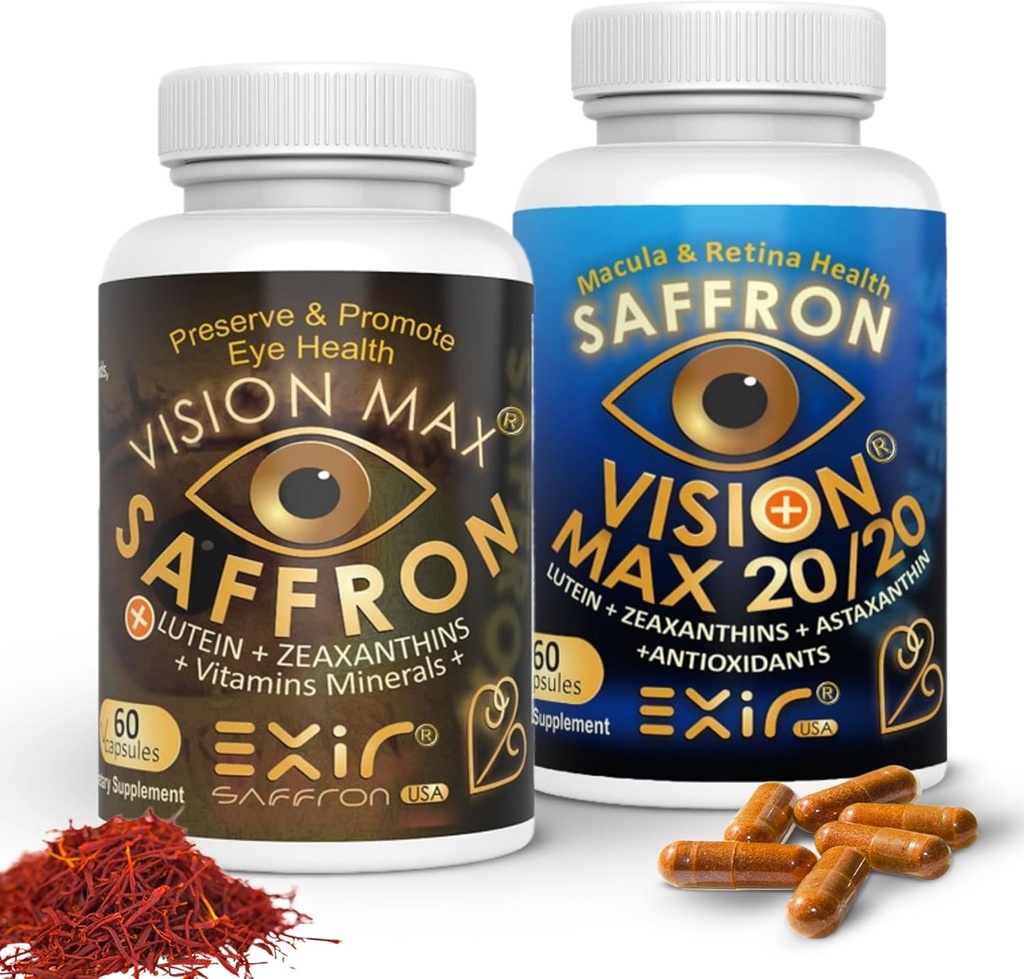 Vision Max Combo Pack – Advanced Eye Support with Lutein, Zeaxanthin, Saffron & Astaxanthin – Blue Light Defense & Macular Health – 2 Bottles, 120 Capsules – Epicure Garden
