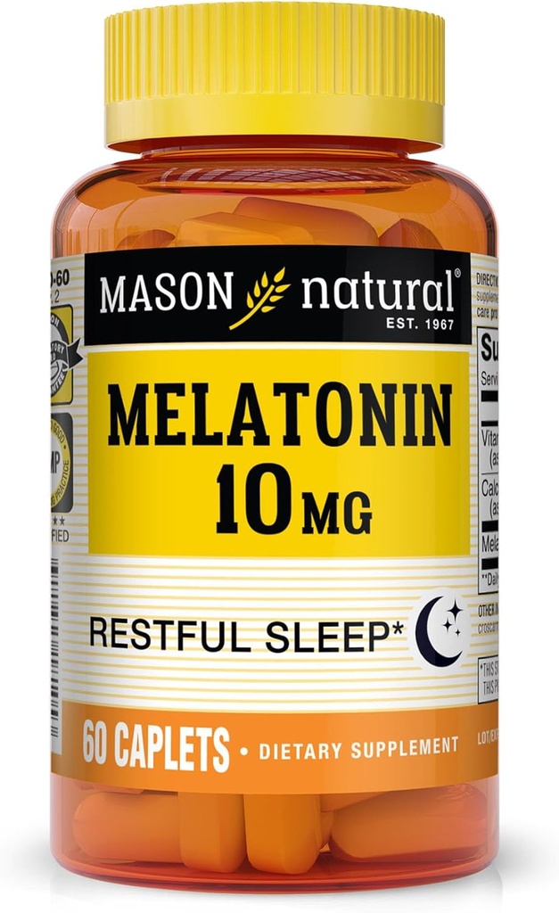 MASON NATURAL Melatonin 3 mg med B6 & Calcium, Natural Sleep Aid, Supports Restaured Sleep, 60 tabletter