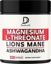 Magnesium L- Threonate tillæg med Lions Mane & Ashwagandha Root - 1000Mg Per Servering for 60 Count Supply - Avanceret formel support