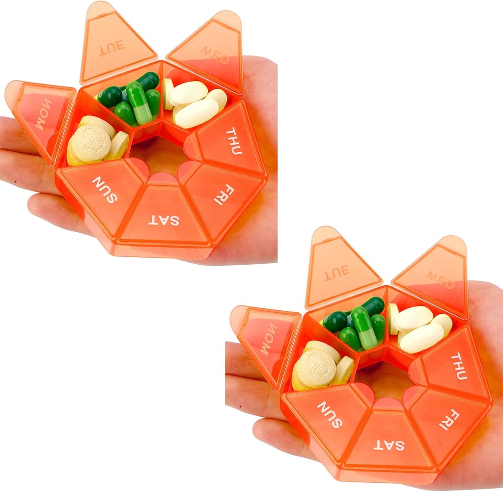 Pille Organizer, 2 Pack Pill Box, Små piller sag, Medicin Arrangører 1 gang om dagen, Ugentlige piller Container, Holder, Daily Medicine Organizer Rejser 7 dag (Orange)