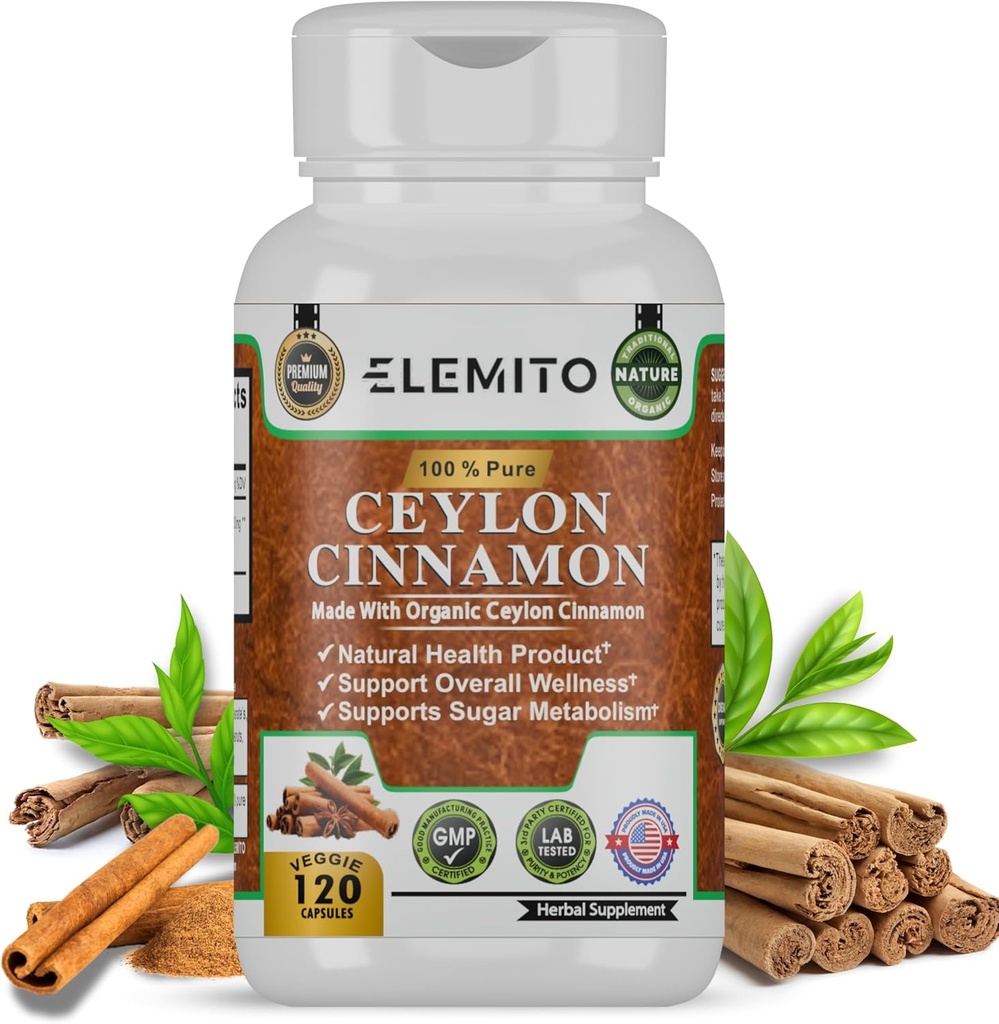 Ceylon kanel kapsler, energi, hjerte og stofskifte support, Certificeret Organisk Cylon kanel piller, non-GMO, Vegan, Gluten- fri - 120 kapsler