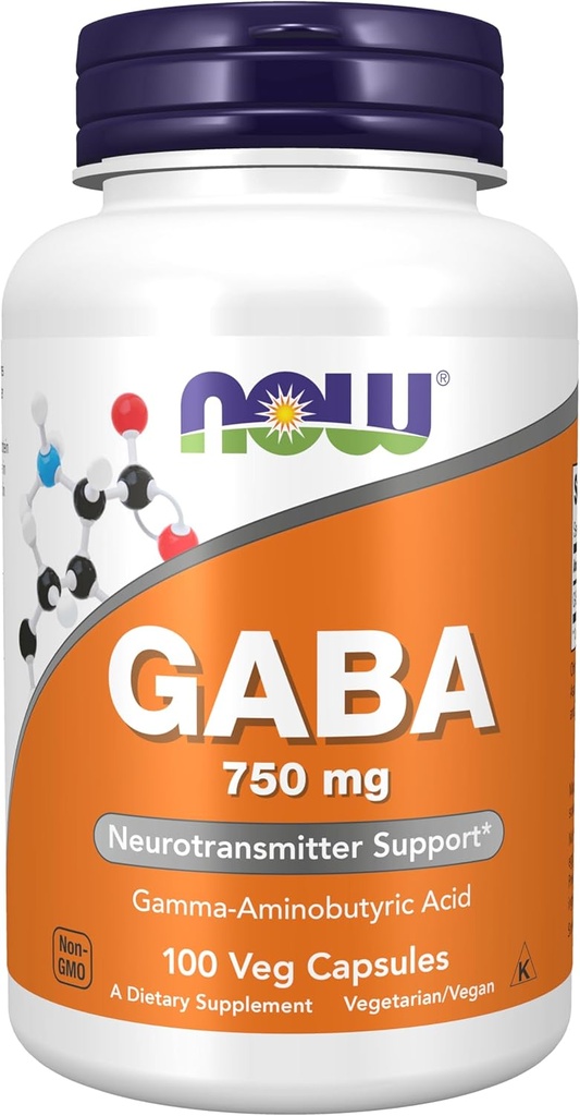 Now Foods Supplements, GABA (Gamma- aminosmørsyre) 750mg, Neurotransmitter Support *, 100 Veg kapsler