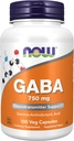 Now Foods Supplements, GABA (Gamma- aminosmørsyre) 750mg, Neurotransmitter Support *, 100 Veg kapsler