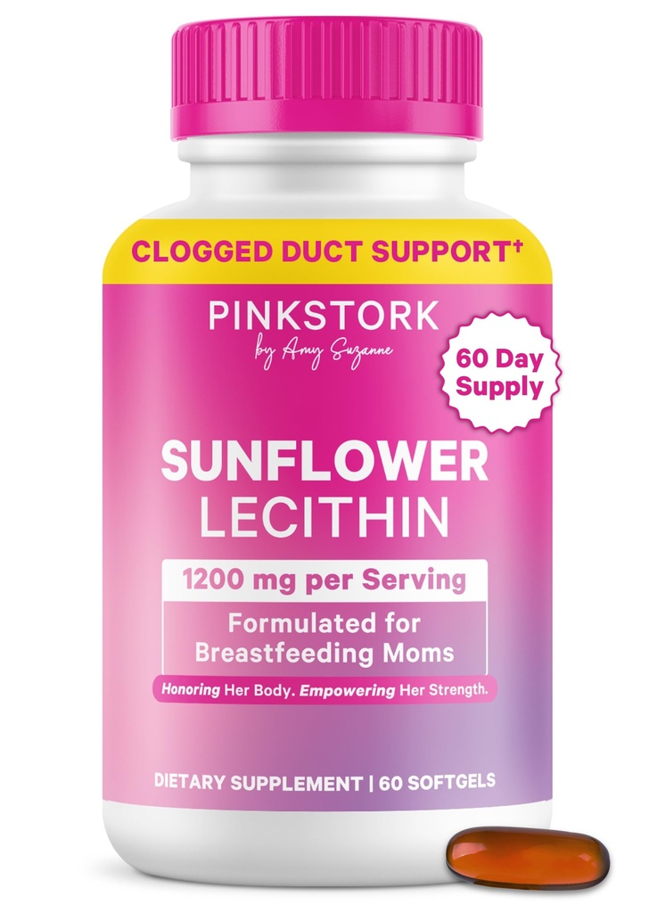 Pink Stork Sunflower Lecithin Supplement - 1200 mg for cogged Milk Ducks - Amning Essentials for Postpartum Moms - Understøtter Breast Milk Flow - 60 Softgels