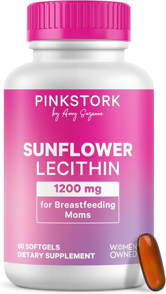 Pink Stork Sunflower Lecithin Supplement - 1200 mg for cogged Milk Ducks - Amning Essentials for Postpartum Moms - Understøtter Breast Milk Flow - 60 Softgels