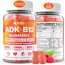 Mænd, D3 K2 5000IE / 10,000IE, B12 5000 mcg 2500mcg, K2 (MK- 7) 240mcg- ADK + Methylvitamin B12, Vegan D3, Vitamin A, C, Zink Eye, Bone, Energy, immun, sukkerfri gummies