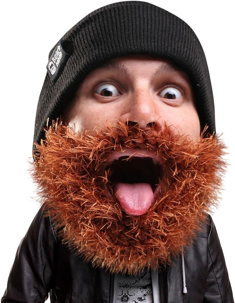 Beard Head Bushy Biker Beard Beanie - Funny Knit Hat and Fake Beard Coffee Black