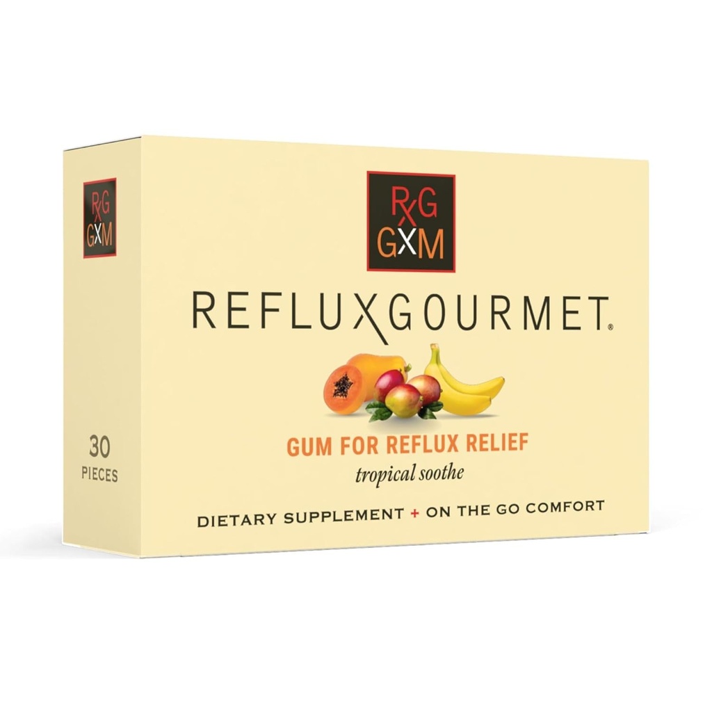 Reflux Gourmet Tropical Soothe Gum Alginat Terapi Natriumbicarbonat Gum til syre Reflux, Oral, Kognitiv, og fordøjelsesstøtte, Natural med Ingefær, Celeriac, Aloe, Sukker fri, Gluten fri, Vegan