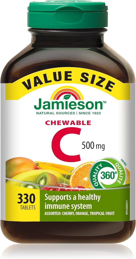 Jamieson Chewable Vitamin - C 500mg Value Supplement Pack (330 Tæl), Blandede 3 Flavors