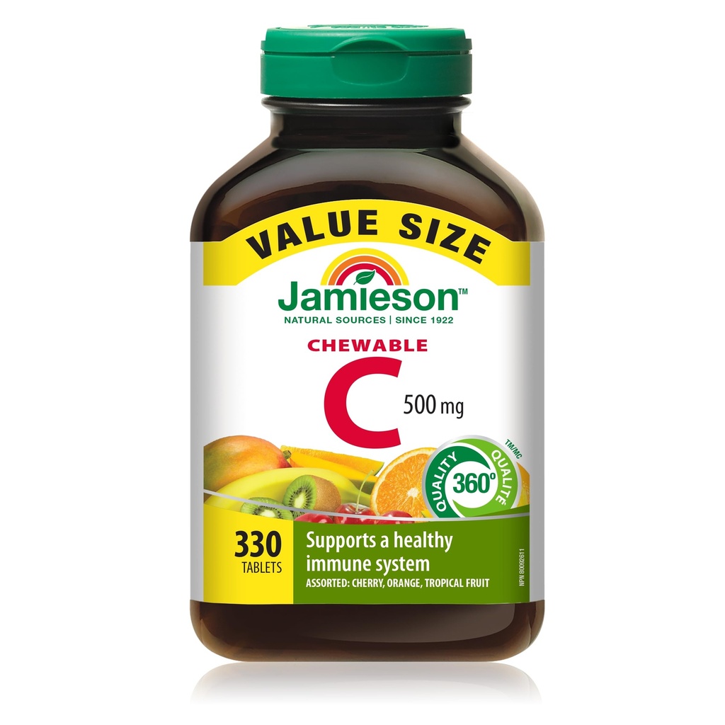 Jamieson Chewable Vitamin - C 500mg Value Supplement Pack (330 Tæl), Blandede 3 Flavors