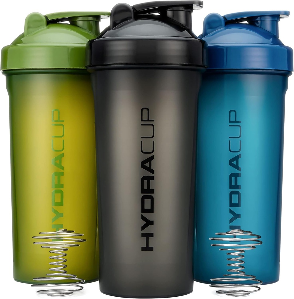 Hydra Cup [3 Pack] 45 Ounce Shaker Flasker til Protein Shakes, Jumbo Shaker Cups med Ball Blender Whisk, Ekstra stor Flaske med håndtag (mørke farver)