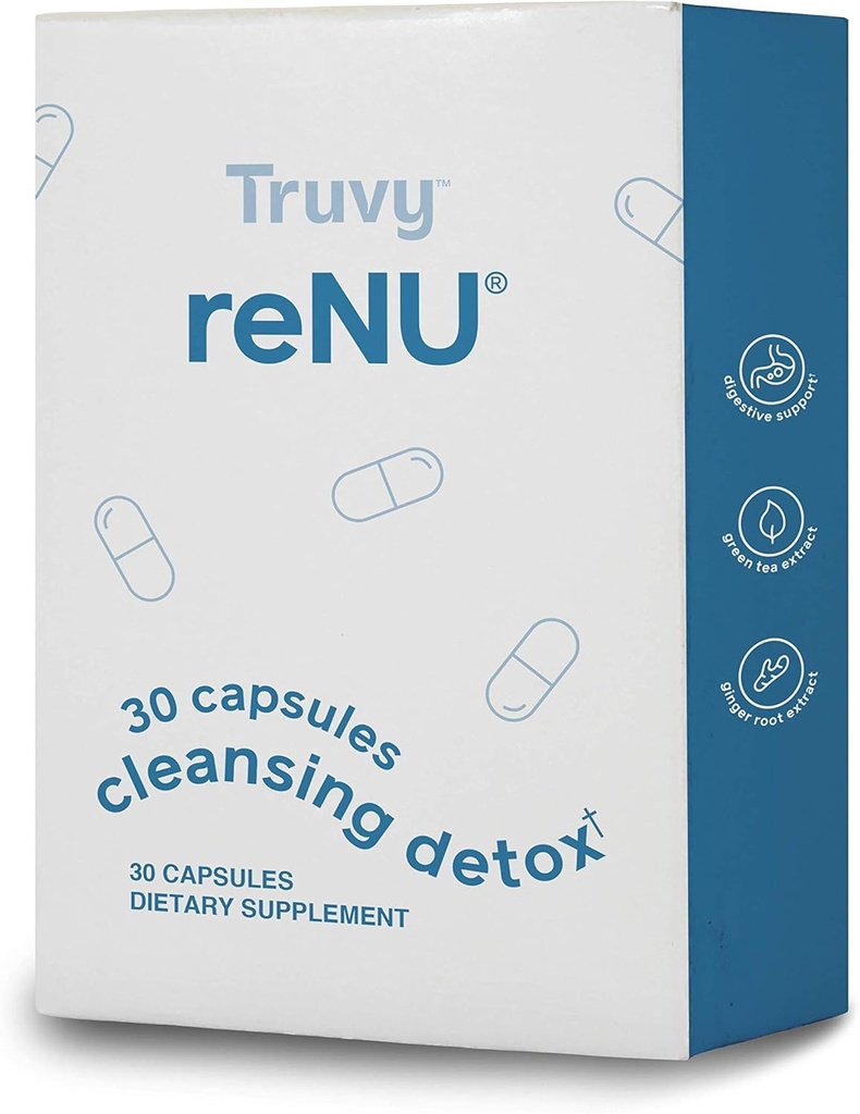 Truvy Renu Detox • 124; 30 Greve • 124; fordøjelsestilskud • 124; Understøtter Gut Balance & Natural Elimination • 124; Plant- baseret Formel for intern rengøring og wellness