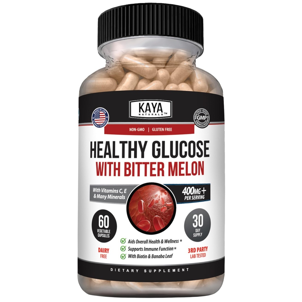 Kaya Naturals Sund Gluco med Bittermelon Support 124; Support Sunde Niveauer og Funktion, 20 Urter Vitamin og Mineraler, Alpha Lipoic Acid, Kanel, C-vitamin & E, Non- GMO (60 Tæl)