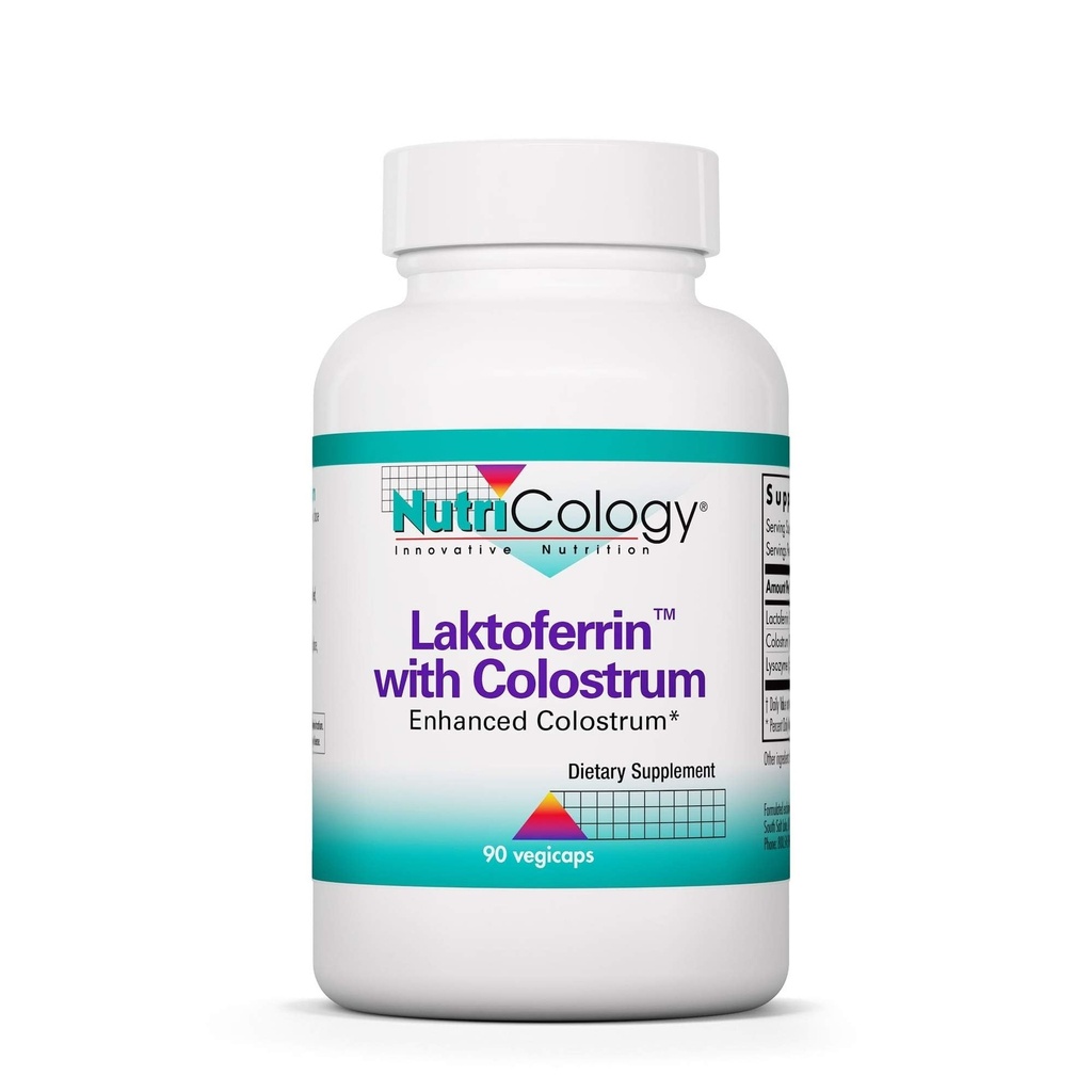 Nutricology Laktoferrin med Colostrum Supplement - Lactoferrin, Bovine Colostrum, Immunoglobulin, Lysozyme, IgG, IGA, IgM, Vegetabilske kapsler - 90 Greve