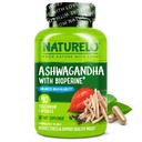 NATURELO Ashwagandha Organic Root Powder - Naturlige urter supplement til træthed, Stress Relief, Mood Enhancer - med sort peber ekstrakt - 90 Veganske kapsler