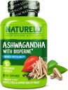 NATURELO Ashwagandha Organic Root Powder - Naturlige urter supplement til træthed, Stress Relief, Mood Enhancer - med sort peber ekstrakt - 90 Veganske kapsler
