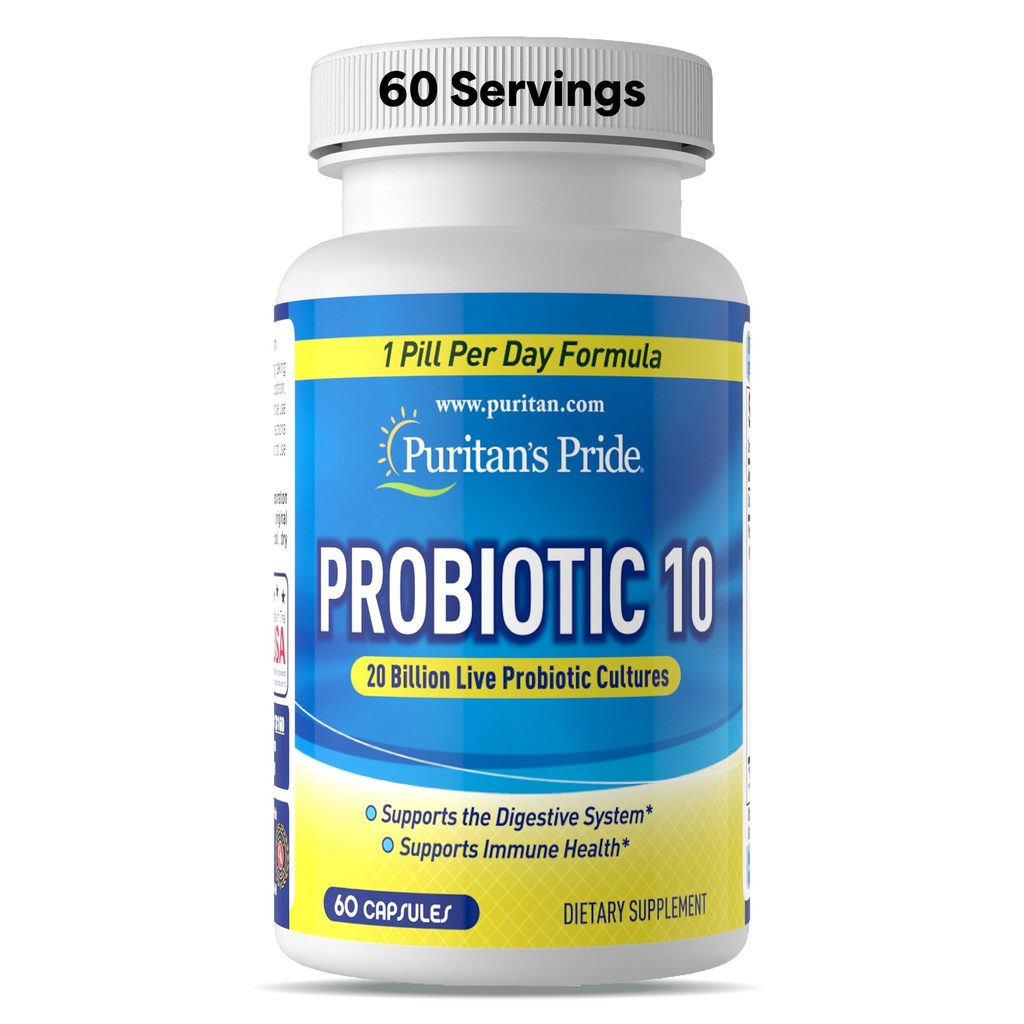 Puritan 's Pride Probiotic 10 med D-vitamin til at hjælpe støtte immunsystemet sundhed *, 60 Greve, White