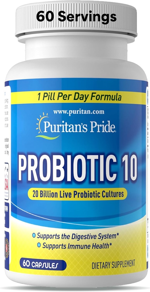 Puritan 's Pride Probiotic 10 med D-vitamin til at hjælpe støtte immunsystemet sundhed *, 60 Greve, White