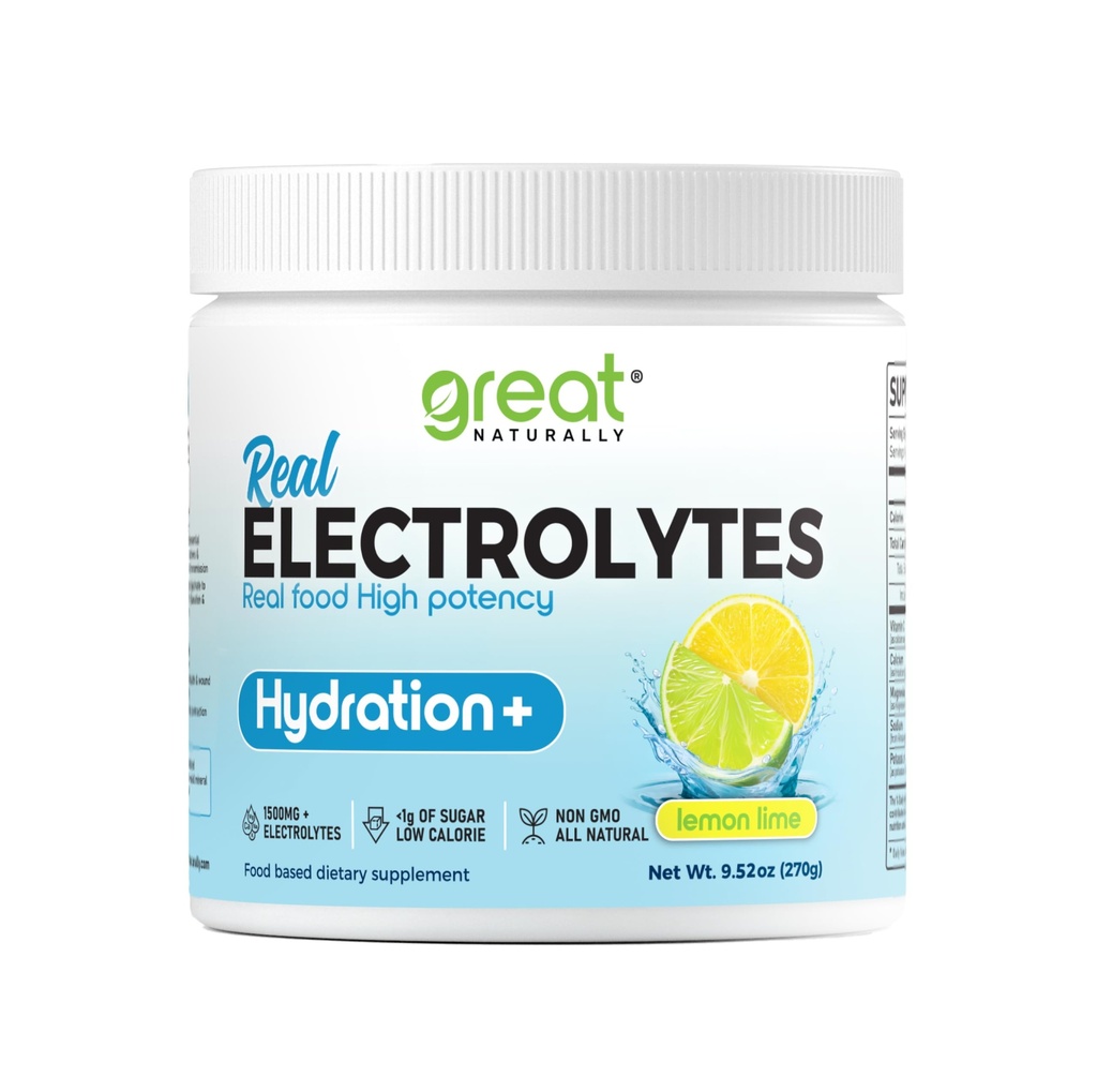 Elektrolyter Powder Hydration - 124; Real Food High Potency - 124; Lemon Lime - 30 Servering - 124; High Potency - Elektrolyte Powder - 124; Hydration Drink Mix - 124; Elektrolyt - tillæg med kalium Magnesium Calcium
