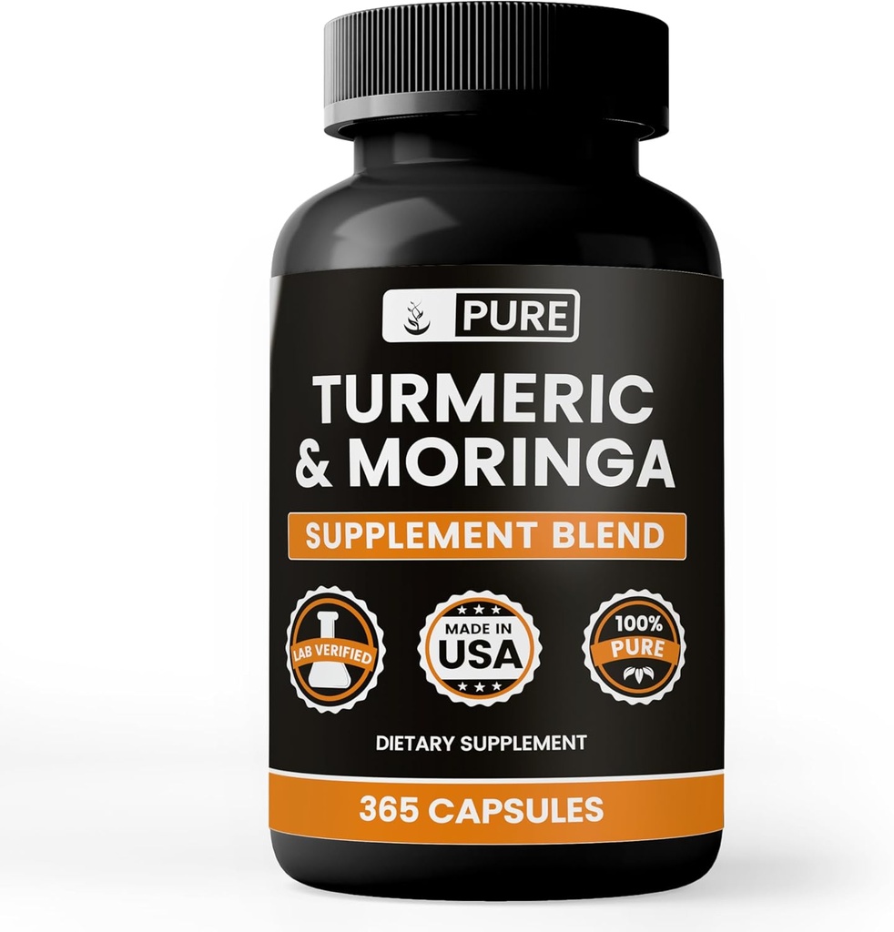 Gurkemeje & Moringa (365 kapsler) Ingen Magnesium eller Rice Fillers, Altid Pure, Lab Verified