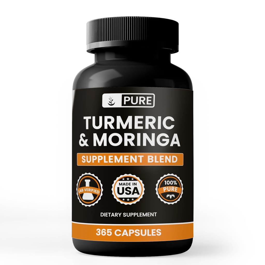 Gurkemeje & Moringa (365 kapsler) Ingen Magnesium eller Rice Fillers, Altid Pure, Lab Verified