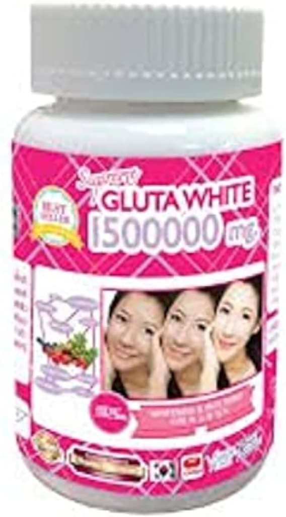 1 flaske X 30 Softgels Supreme Gluta White 1500000mg. Super Whitening Glutathione Anti - Aging. (Højeste Whitening Skin Boost op Collagen Fjern mørk spot og Scar stramt pore sund hud og hår)