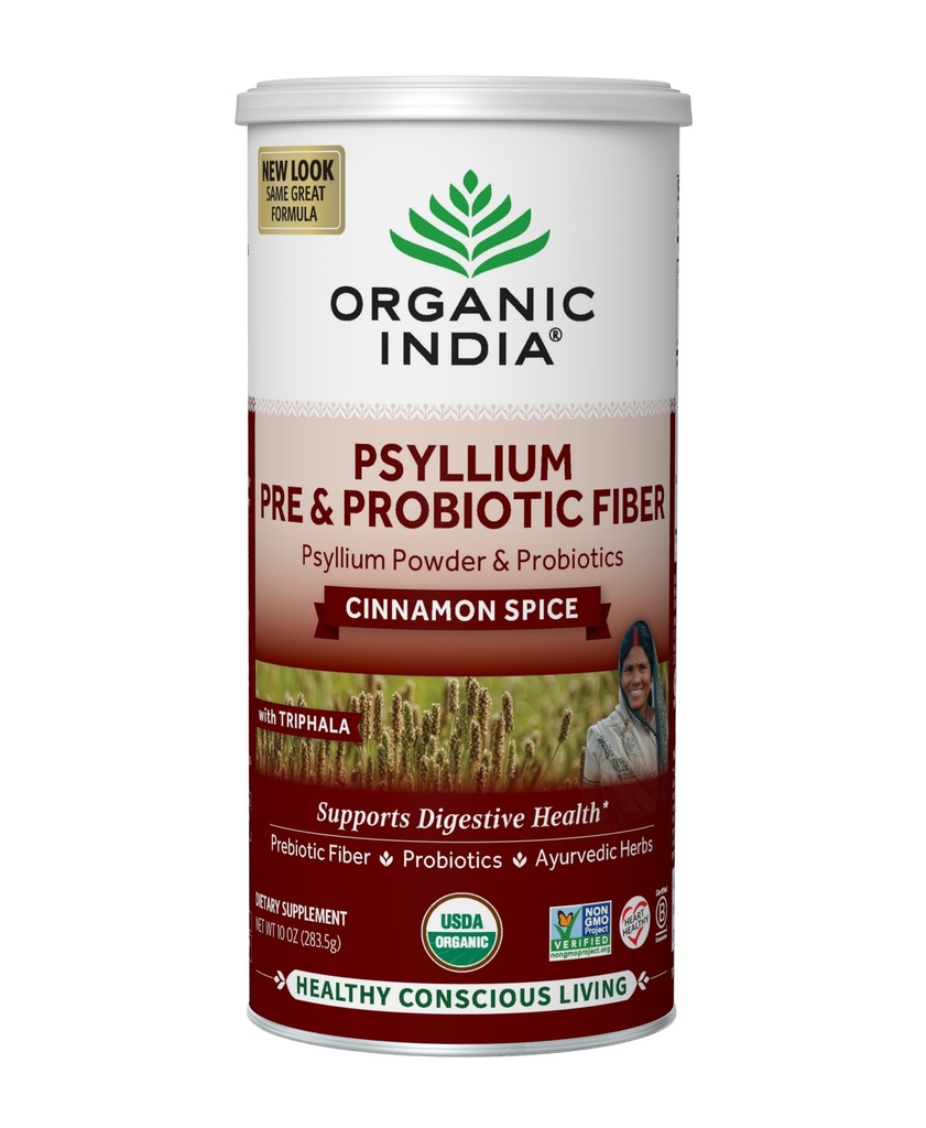 ORGANISK INDIA Psyllium Husk Pulver - Pre & Probiotic Fiber Supplement, Organic Psyllium Husk Fiber Supplement med hel Psyllium Husk, USDA Certificeret Organic, Vegan, Gluten Free - Kanel, 10 Oz