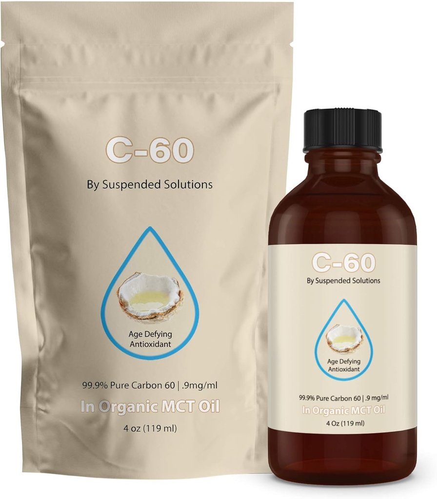 C- 60 MCT - 4oz -99,9% Pure C- 60 i Økologisk Ekstra Jomfru MCT Oil - 100% Solvent Free - 108 mg Aktiv C60 - Glaskolbe - Carbon 60