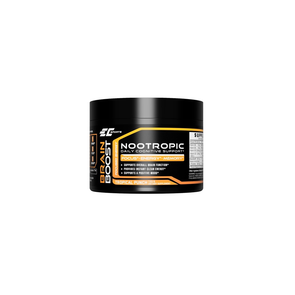 EC Sports Brain Boost Tropisk Punch Nootrop supplement til fokus, hurtigere behandling, Instant Energy & Performance w / 18 Nootropics - 30 Serveringer