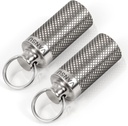 Titanium vandtæt Keychain Pill Holder Container, Portable Mini størrelse Pill Box Case for Udendørs Rejser Campingpladser 2 Pakke