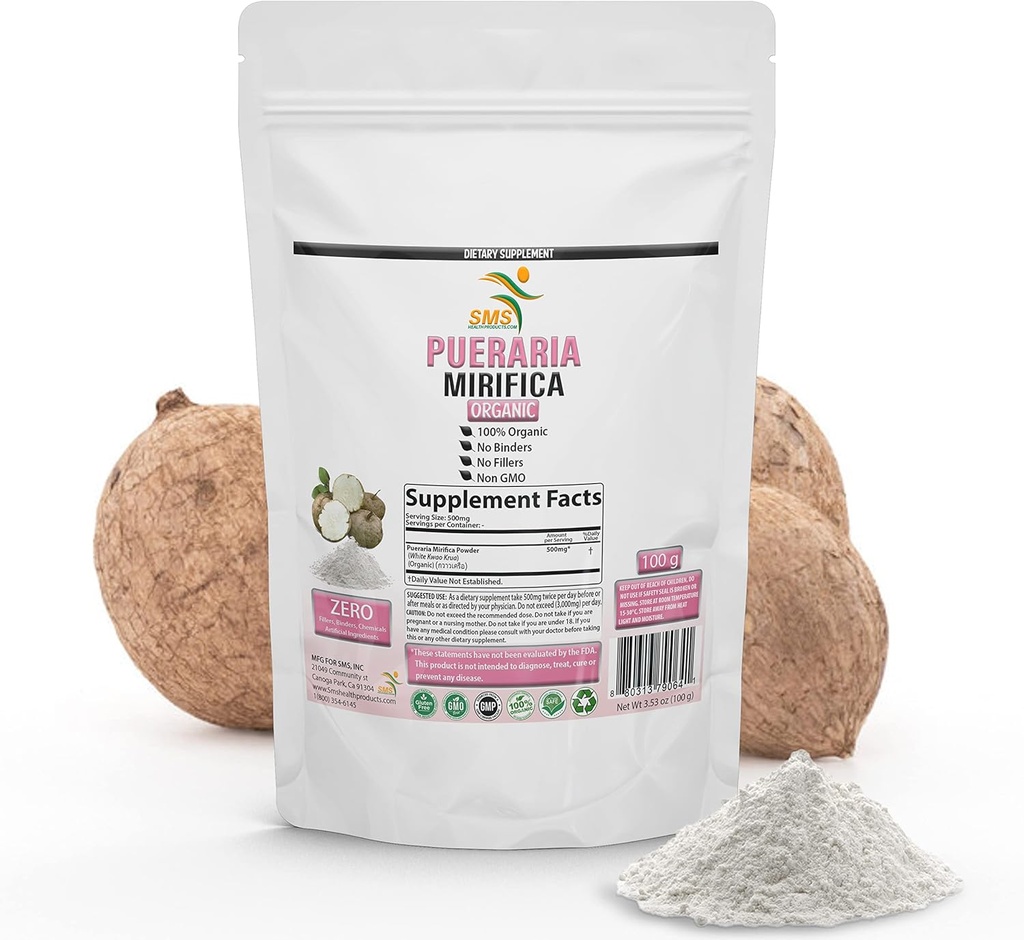 Potent Pueraria Mirifica White Kwao Krua Kao Powder, Promoes Women 's Health Budd124; Importeret fra Thailand Budd124; Organic, Non GMO, Gluten Free Supplement Budd124; 100g Budd124; ved SMS