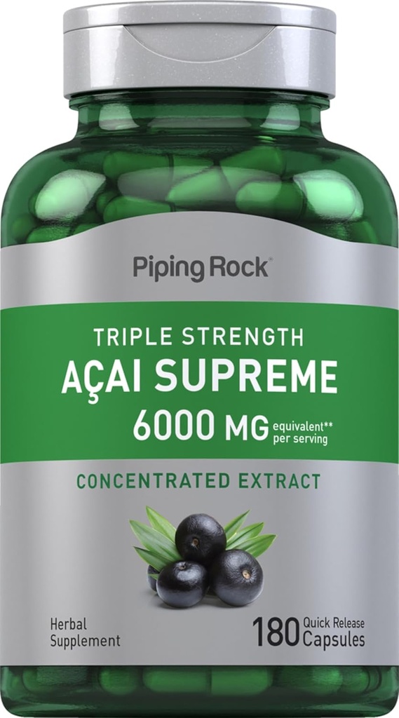 Piping Rock Acai Berry Supplement- 124; 6000mg - 124; 180 Kapsler - 124; Triple Strength - 124; Non- GMO, Gluten Free