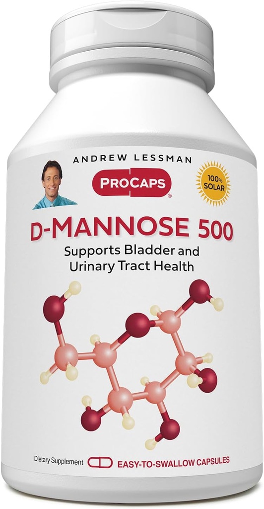 ANDREW LESSMAN D- Mannose 500mg - 60 kapsler - Understøtter Bregen, Nyrer, og Urinary Tract sundhed. Ren, ikke-GMO D-Mannose. Ingen tilsætningsstoffer. Lille let at synke kapsler