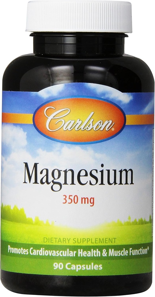 Carlson Magnesium 350 mg, Heart and Muscle Health, 90 kapsler