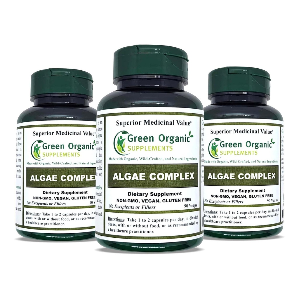 Alger, Fucoidan, Blue Green Algae, Kelp, Bladderwrack, Chlorella, Spirulina, Irish Moss, Dulse, 90 VCs, High Absorbable, Non- GMO, Gluten- Free (Pack of 3)