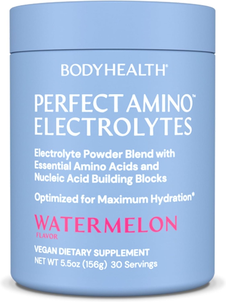 BodyHealth PerfectAmino Electrolytes Powder No Sugar, Keto Sugar Free Fasting Electrolytes Drink Mix, Hydration Powder with Trace Minerals - Watermelon - 30 Servere