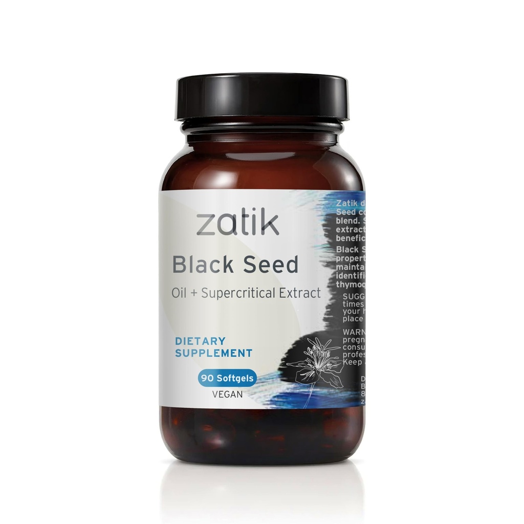 Zatik Naturals - Black Cumin Seed Oil & Supercritical Extract, Cold Pressed, Uraffineret, USDA Organic, Gluten Free, Vegan, 90 Vegan Softels