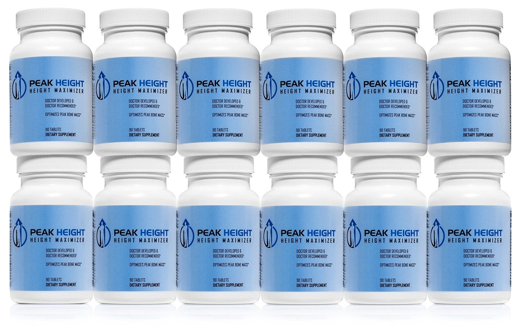 Væksttillæg - Når daglig højdevækststøtte til børn, teenagere, kvinder og mænd - US Doctor Udviklet Højdevækstpiller - Årets forsyning (12 Pack)