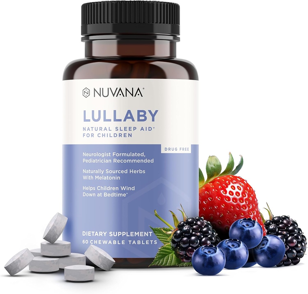 Lullaby Mex124; Gentle Kids Natural Sleep Aid Mex124; Pediatrician Anbefalet 124; Lækker lav dosis Melatonin & Non- Habit Forming Mixed Berry Chewable Tablets Mex124; med Kamille, Magnesium for Kids 3 +