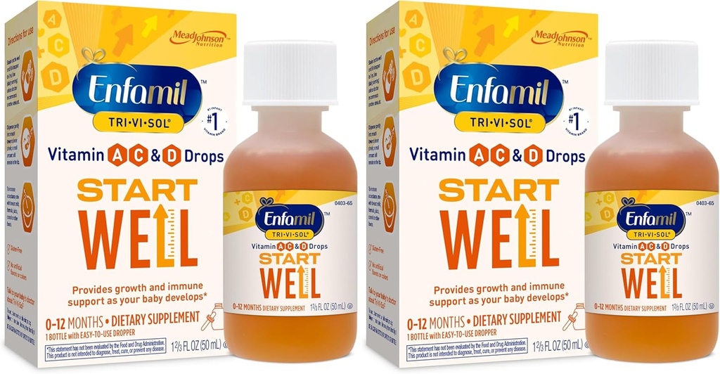 Enfamil prenatals & Baby Vitamin Tri- Vi- Sol Vitamin A, C & D Multi- Vitamin Drops til spædbørn, understøtter vækst og immunforsvar, 50 ml dråbeflaske, 1.69 Fl Oz (pakke med 2), MJ- 030