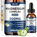 Triple Magnesium Complex Supplement- Magnesium Glycinate, Citrate, Malate Liquid Drops 500mg med Ashwagandha, L- Theanine, B6 for rolig, Stress Relief, Søvn, Muscle Support- Green Apple Flavor