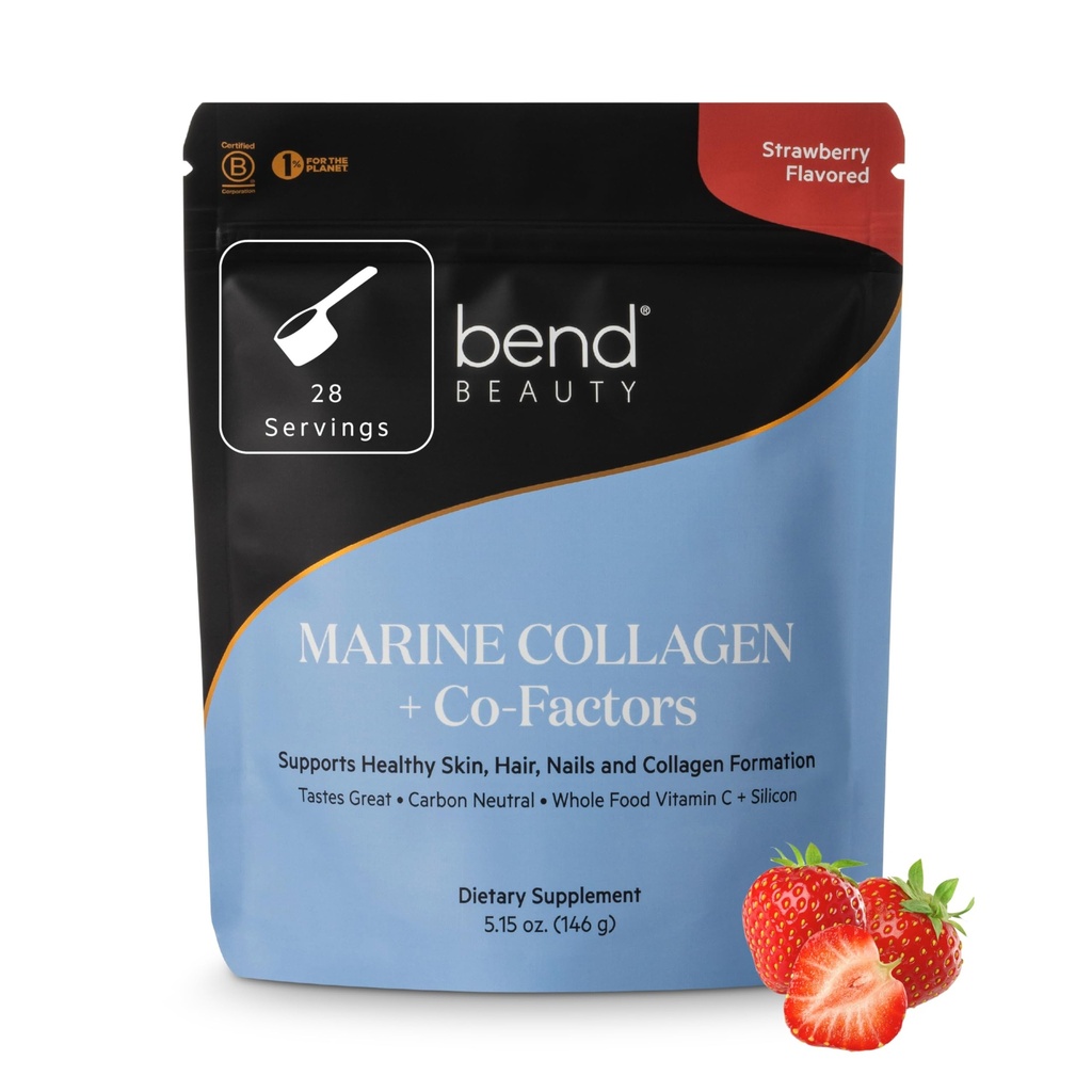 Bend Beauty Marine Collagen + Co- Factors Beeg 124; Strawberry Flavored Collagen Powder Beeg 124; Hydrolyzed Collagen Supplement Beeg 124; Fish Collagen Peptider + Silicon + C-vitamin Beeg 124; Understøtter sund hud, hår & negle