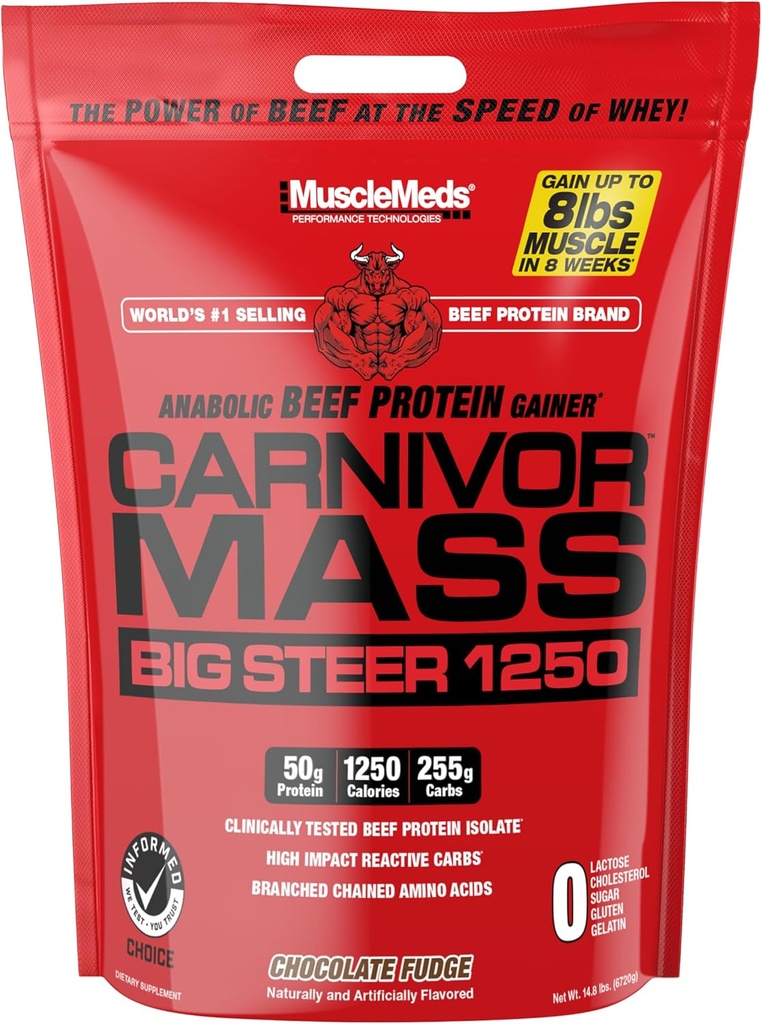 MuscleMeds Carnivor Mass Anabolske Oksekød Protein Gainer, Big Steer, Vanilla, 15 Pounds