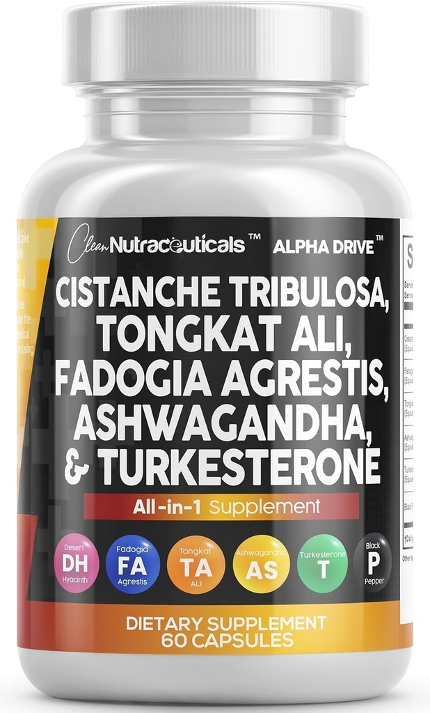 Clean Nutra Cistanche Tribulosa Fadogia Agrestis Tongkat Ali Turkesterone Pills Ashwagandha Kapsler Supplement for mænd - 60 Greve