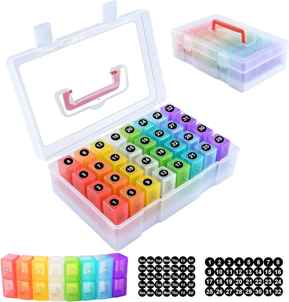 ZRFMIB Månedlig Pill Organizer 2 gange om dagen, 30 dag Pill Organizer med 32 daglige Pill Box og rejsetilfælde, for medicin, Vitamin, Fish Oil, Kosttilskud, Clear