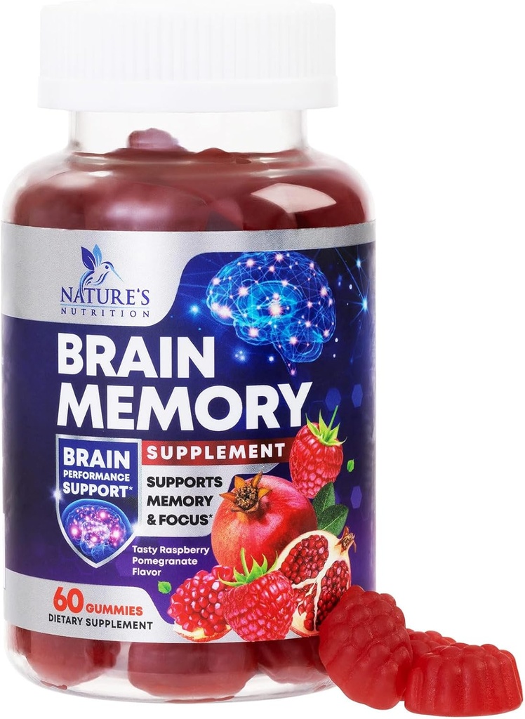 Hjernetilskud til Memory & Focus Gummies - Brain Health Clarity med B6 B12 & Phosphatidylserin - Natural Nootropics Kognitiv koncentration & Alerness Support Vitaminer - 60 Vegansk Gummies