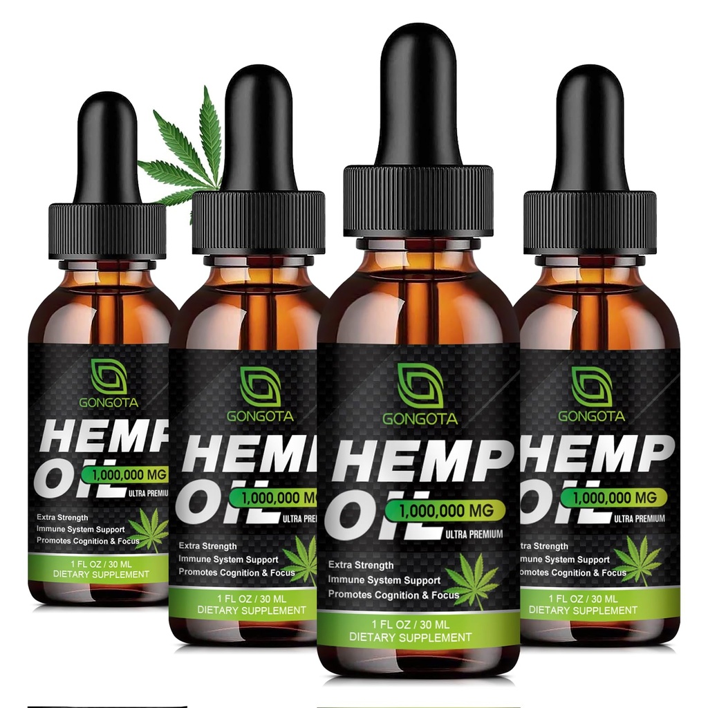 (4 - Pack) Høj potens Hampeolie - 1.000.000 Maksimal Styrke - Hjælper afslapning, Stress, Calming, Sove - Økologisk Hampeolie ekstrakt - Vegan, Immunisering Support, Non- GMO