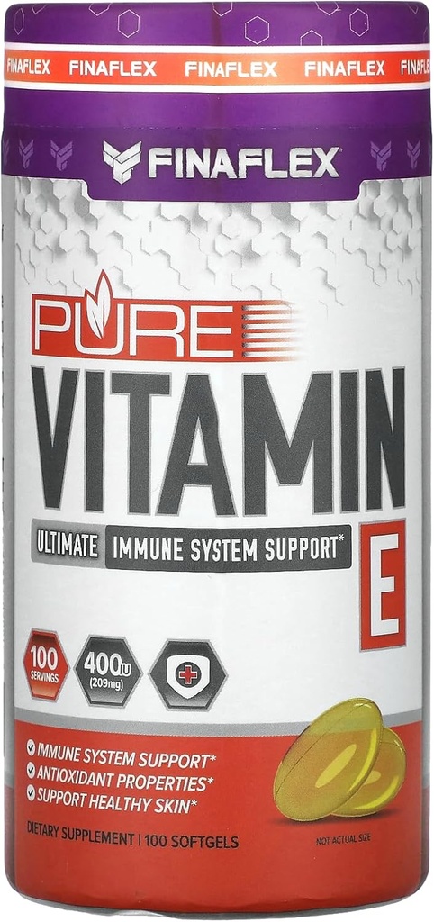 FINAFLEX Pure Vitamin E - 100 Softgels - Immune System Support, Nourishes & Heals Skin - 100 Servings