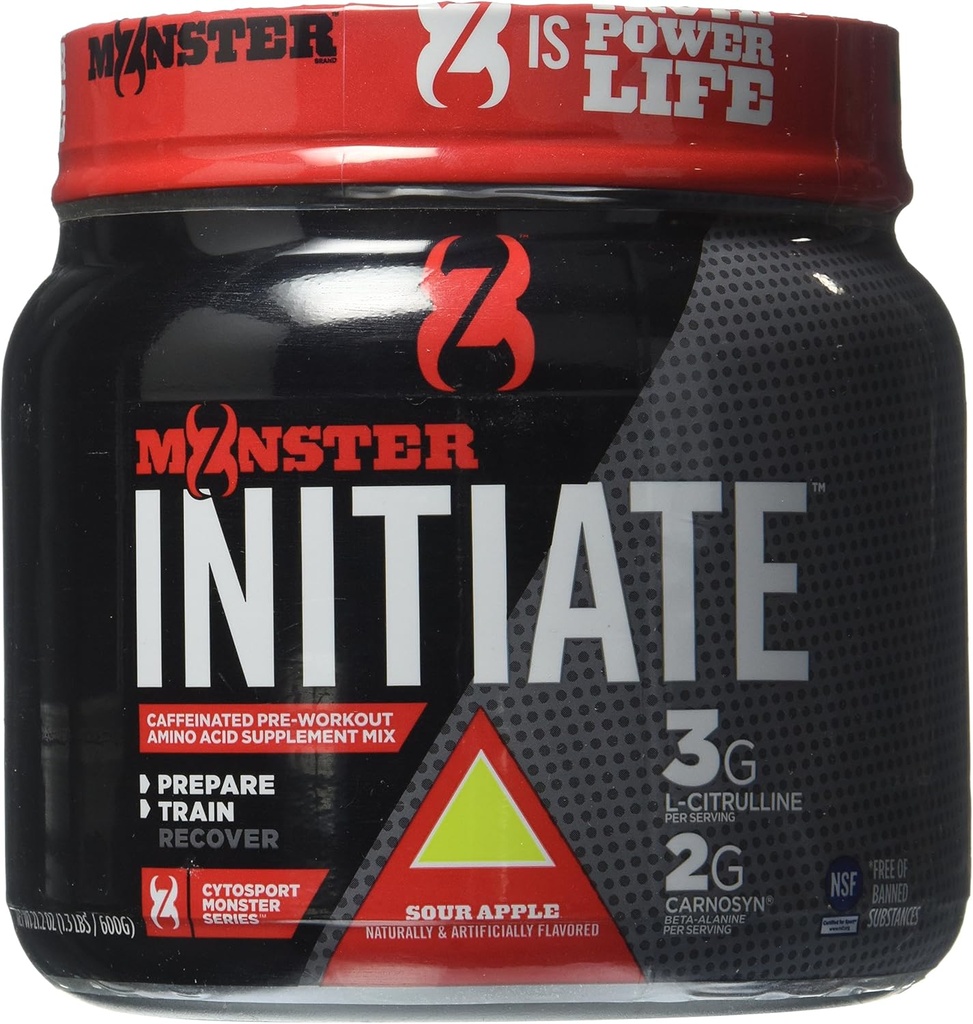 Cytosport Monster Påbegynd Nutritional Drink, Pre Workout Powder, Sour Apple Flavored, 600 Gram (30 Servere)