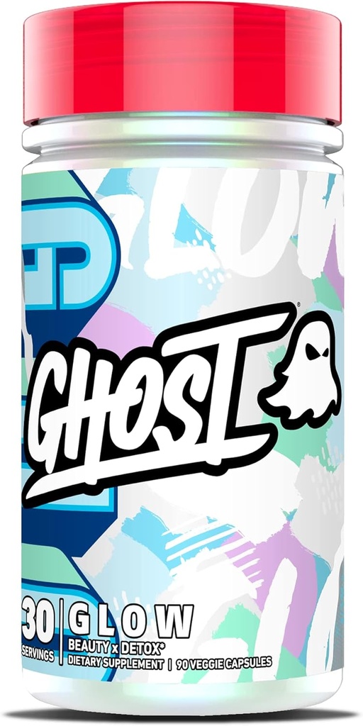 GHOST Glow Kapsler: Skønhed og Detox Supplement - 90 Kapsler - Skin Boosting Hyaluronsyre, Biotin & L- Theanin for Skin- Boosting Support - Vegan, Gluten- Free